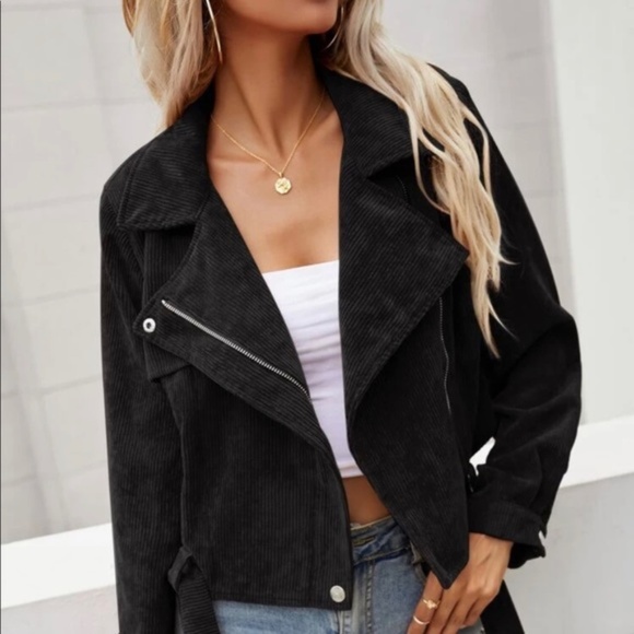 Rust Brown Corduroy Moto Biker Jacket Shacket - Picture 7 of 8